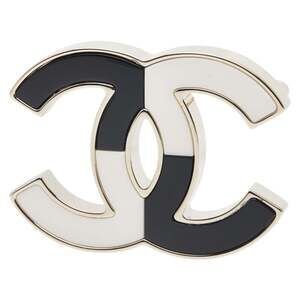 CHANEL Authentic Black Logo Brooch